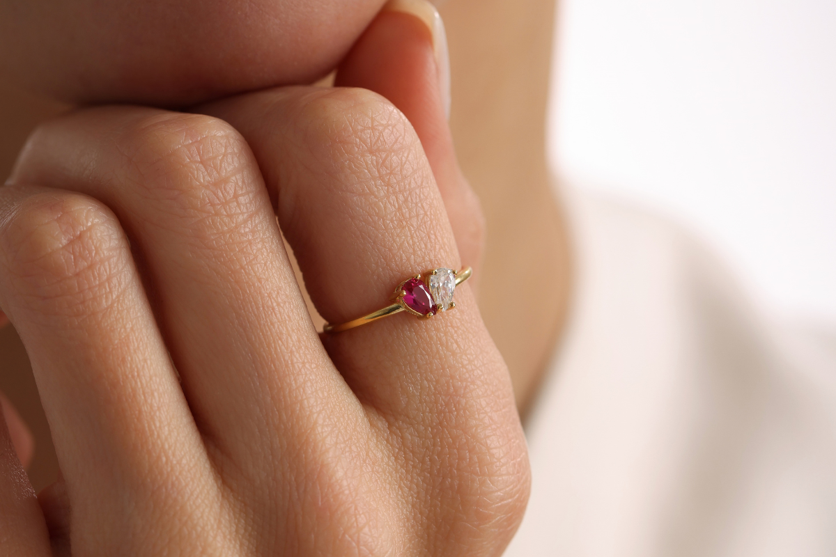 Custom heart birthstone ring in sterling silver with two birthstones – NY Jewellery
