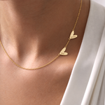 Personalized engraved heart family necklace — 925 sterling silver and 14K solid gold name necklace