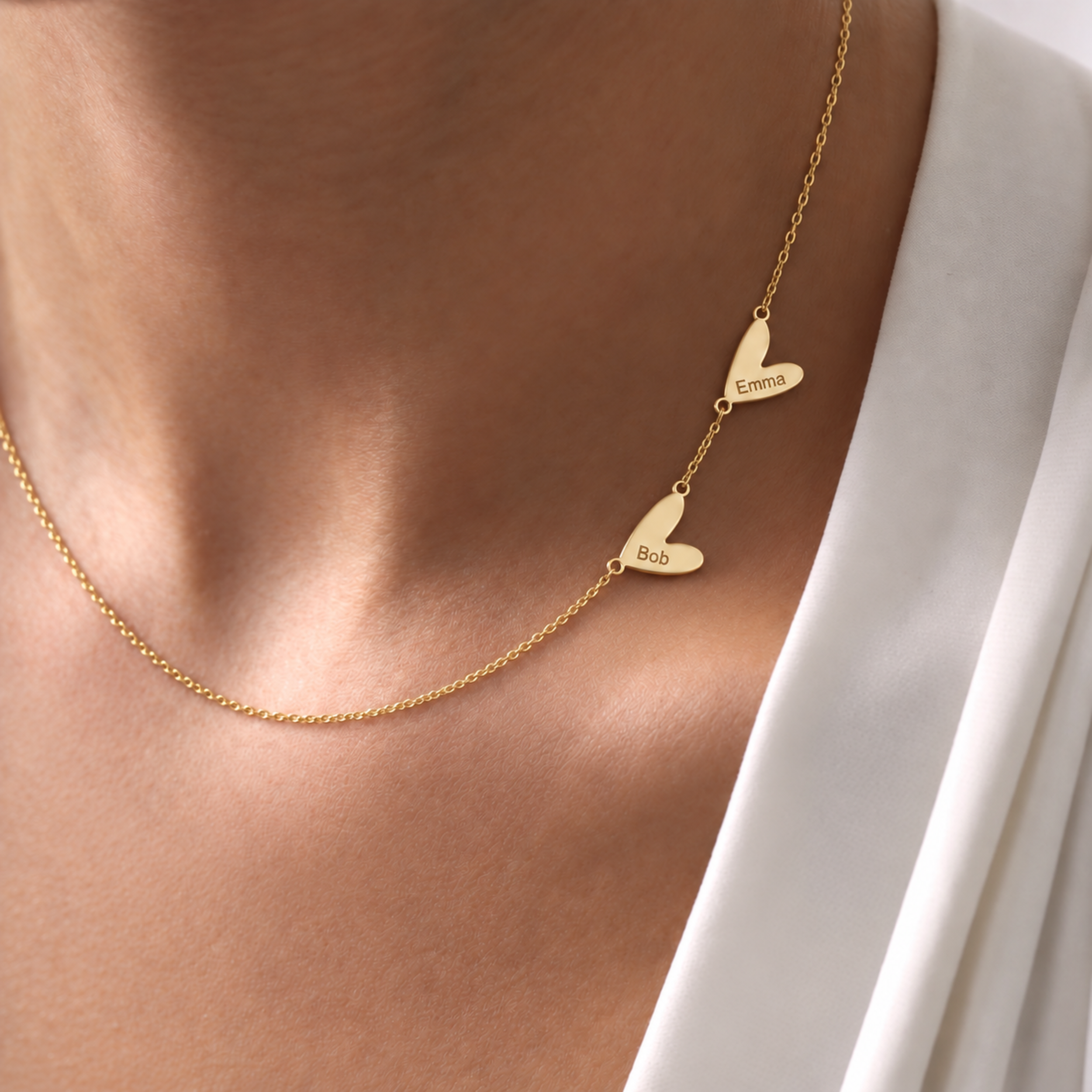 Personalized engraved heart family necklace — 925 sterling silver and 14K solid gold name necklace