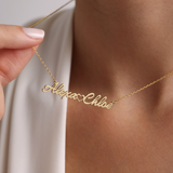 Personalized Two Name Necklace with Heart - Sterling Silver