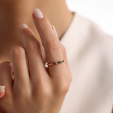 Personalized Baguette Birthstone Ring - Sterling Silver