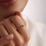 Personalized Baguette Birthstone Ring - Sterling Silver