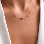 Birthstone station necklace  — colourful round gemstones on a delicate cable chain