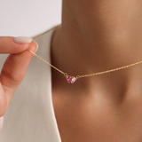 Custom Heart Birthstone Necklace - Sterling Silver
