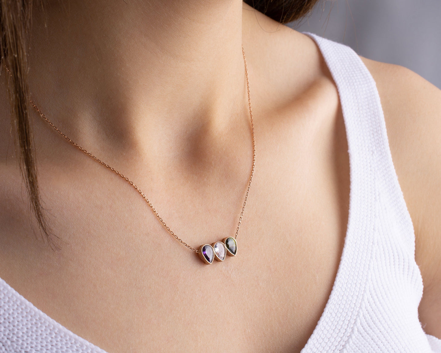 Family Birthstone Necklace, Dainty November - October Birthstone, Personalised Crystal Pendant, Anniversary, New Mom, Mother of Bride Gift