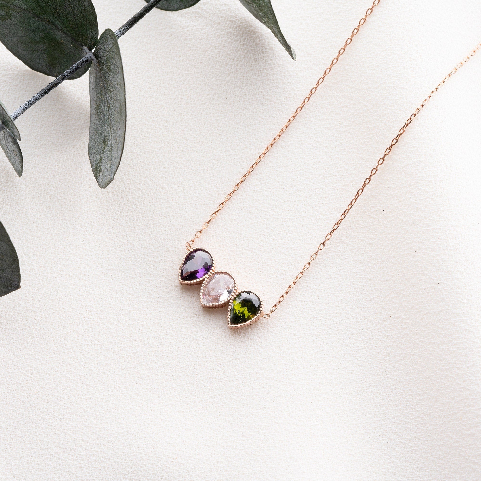 Family Birthstone Necklace, Dainty November - October Birthstone, Personalised Crystal Pendant, Anniversary, New Mom, Mother of Bride Gift