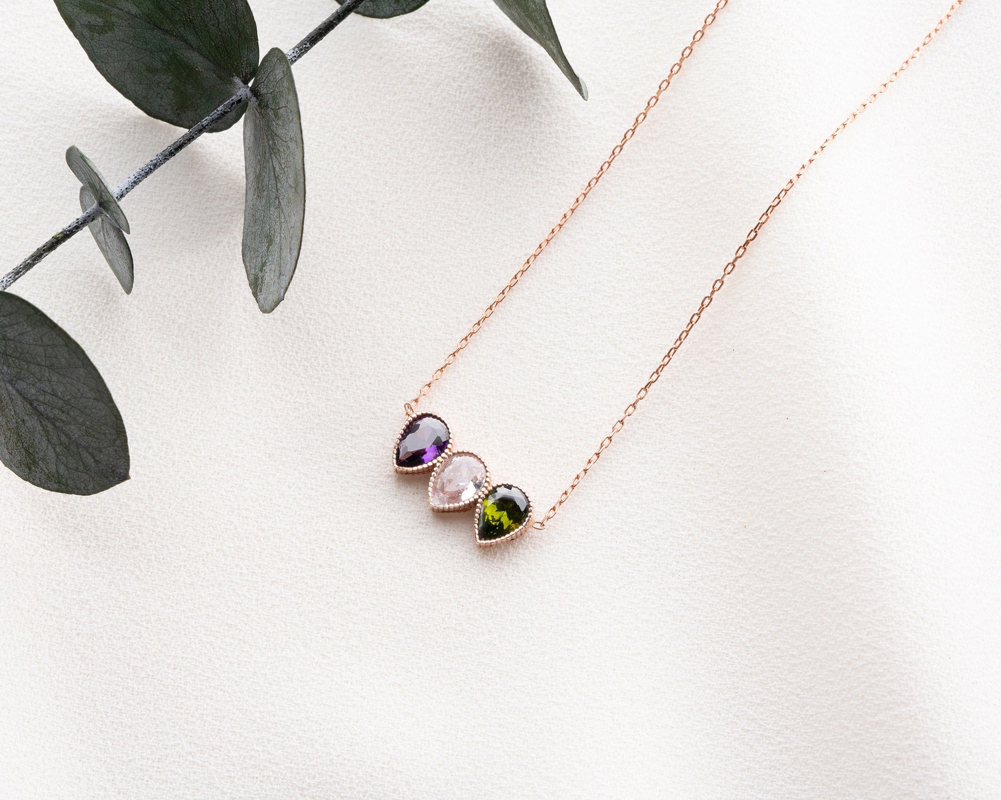 Family Birthstone Necklace, Dainty November - October Birthstone, Personalised Crystal Pendant, Anniversary, New Mom, Mother of Bride Gift