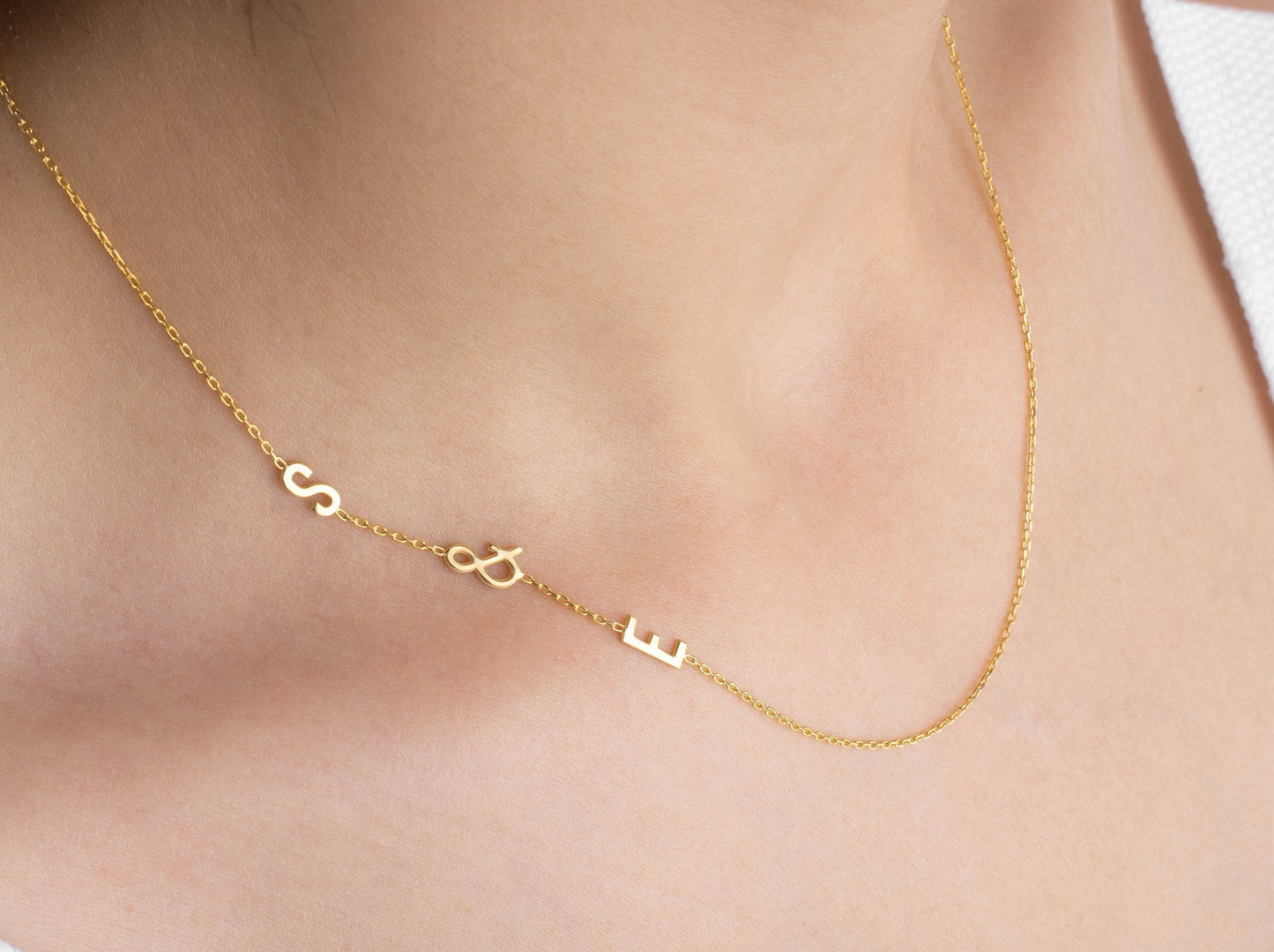 Sideway Evil Eye Necklace, Tiny Letter Pendant Gold, Initial Name Necklace Silver, Mother's Day Gift, New Mom, Baby, Birthday, Grandma Gift