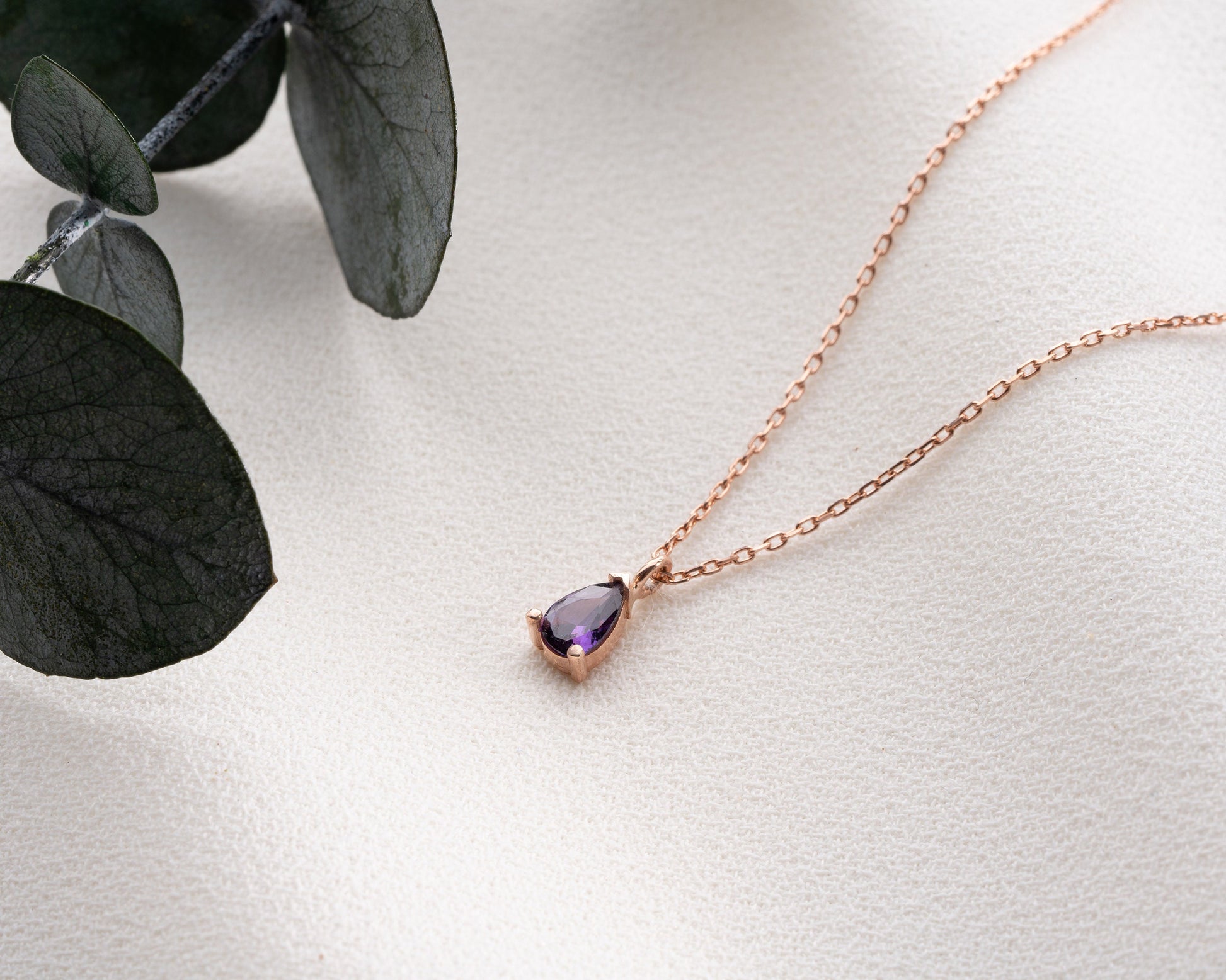 February Birthstone Necklace, Amethyst Birthstone Necklace, February Birthday Gift for Women, Teardrop Birthstone Pendant, Mothers Day Gift