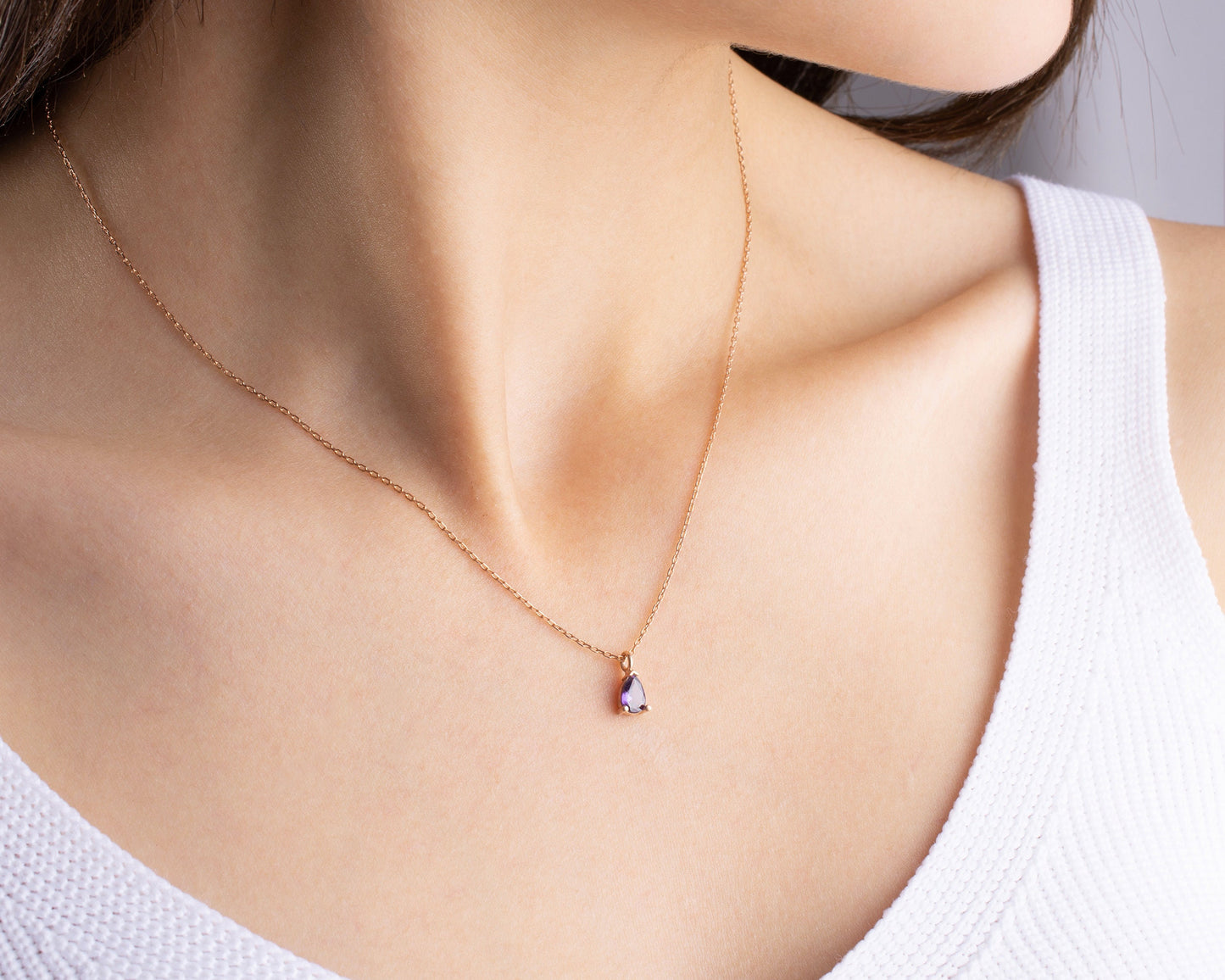 February Birthstone Necklace, Amethyst Birthstone Necklace, February Birthday Gift for Women, Teardrop Birthstone Pendant, Mothers Day Gift