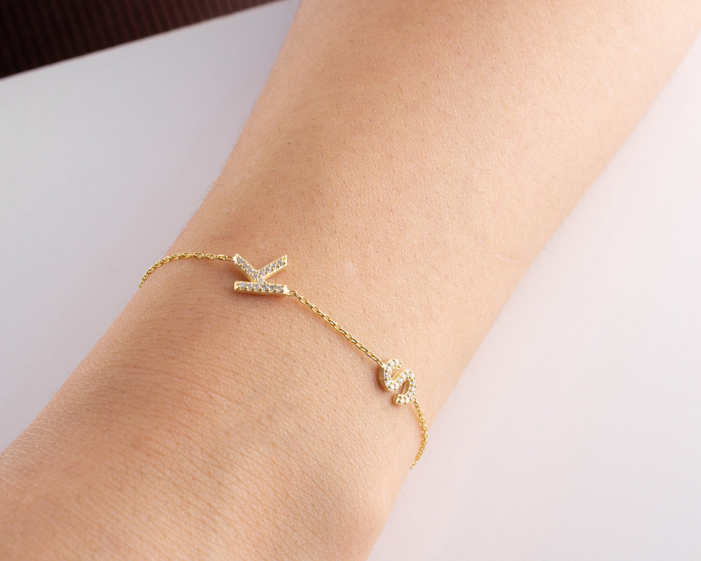 Custom Initial Bracelet, Dainty Pave Initial Bracelet, Tiny Diamond Letter Jewellery, Mother's Day, Women Birthday, Bride, Bridesmaid Gift