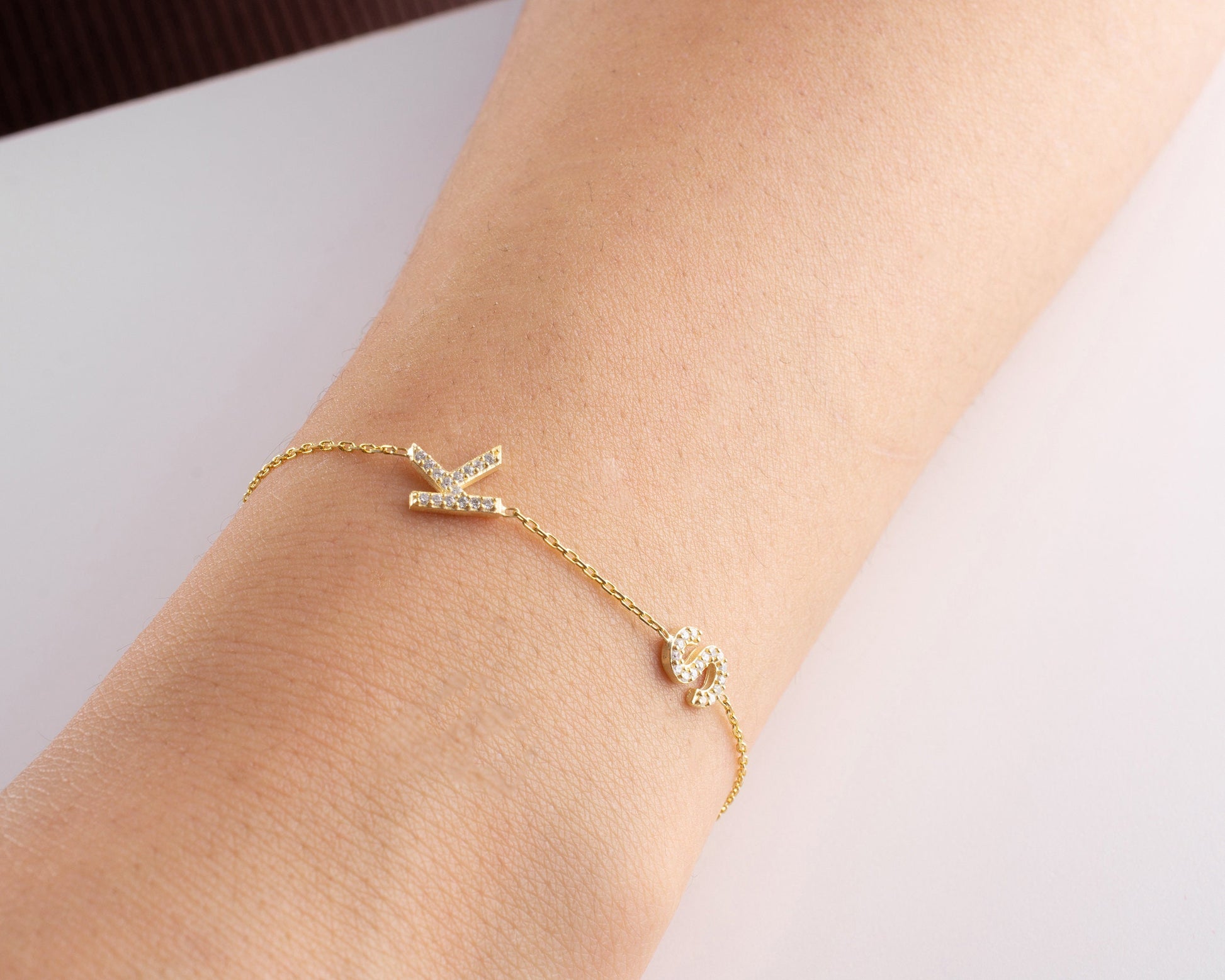 Custom Initial Bracelet, Dainty Pave Initial Bracelet, Tiny Diamond Letter Jewellery, Mother's Day, Women Birthday, Bride, Bridesmaid Gift