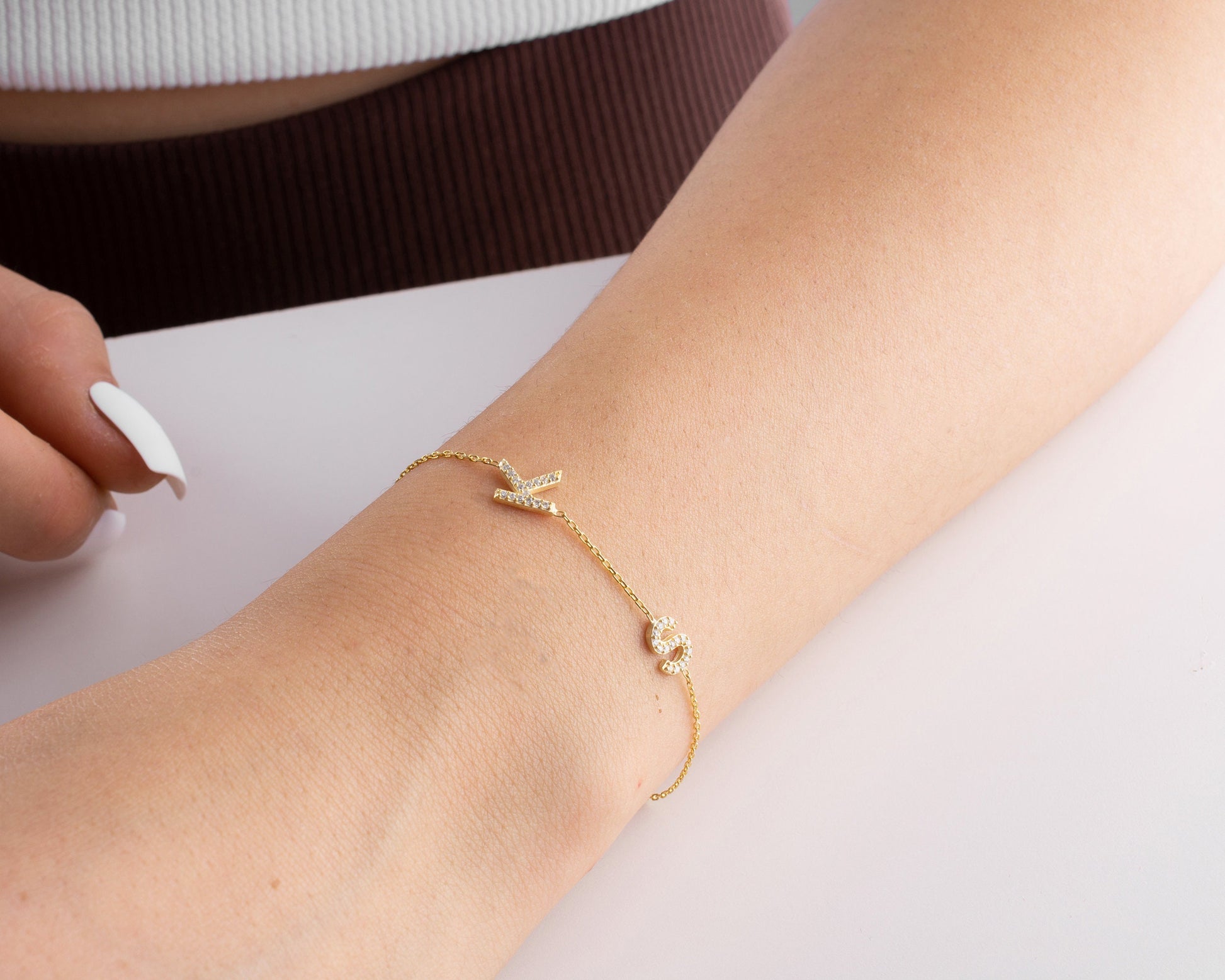 Custom Initial Bracelet, Dainty Pave Initial Bracelet, Tiny Diamond Letter Jewellery, Mother's Day, Women Birthday, Bride, Bridesmaid Gift