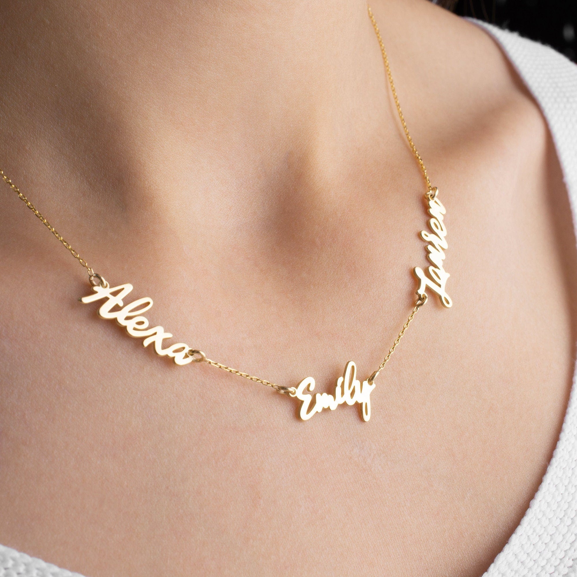 Two Name Necklace, Double Name Necklace, Three Name Jewellery, Multiple Name Necklace, Gold Name Necklace, Mother Necklace, Mama Necklace