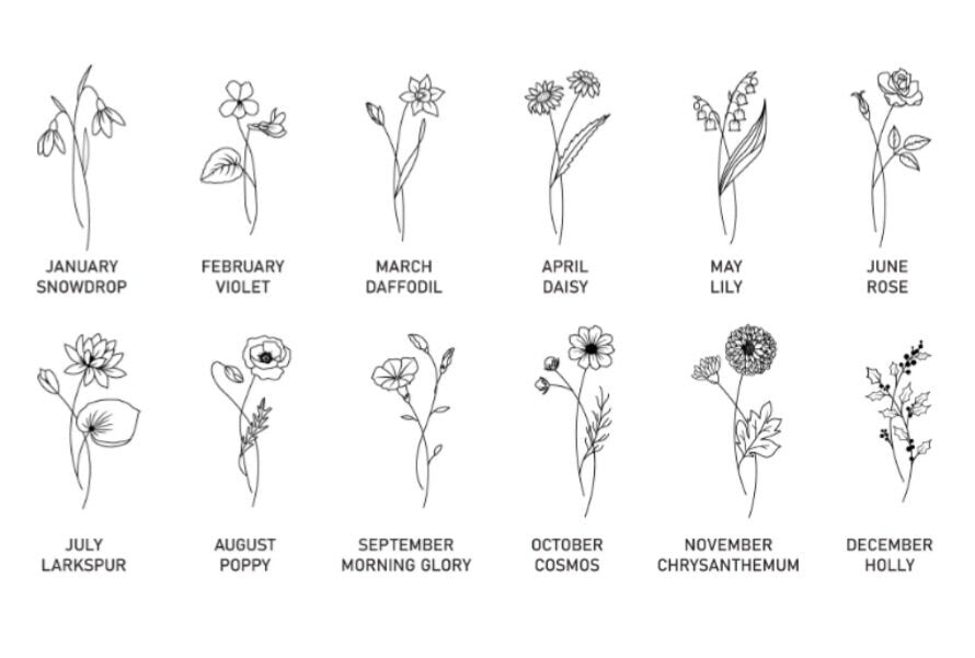 Personalised Birth Month Necklace, Holly Berry December Necklace, Silver Birth Flower Necklace with Birthstone, Daughter Birthday Gift