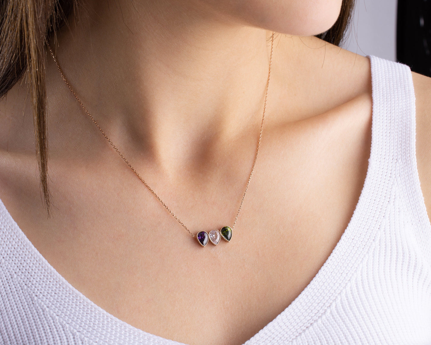 Family Birthstone Necklace, Dainty November - October Birthstone, Personalised Crystal Pendant, Anniversary, New Mom, Mother of Bride Gift