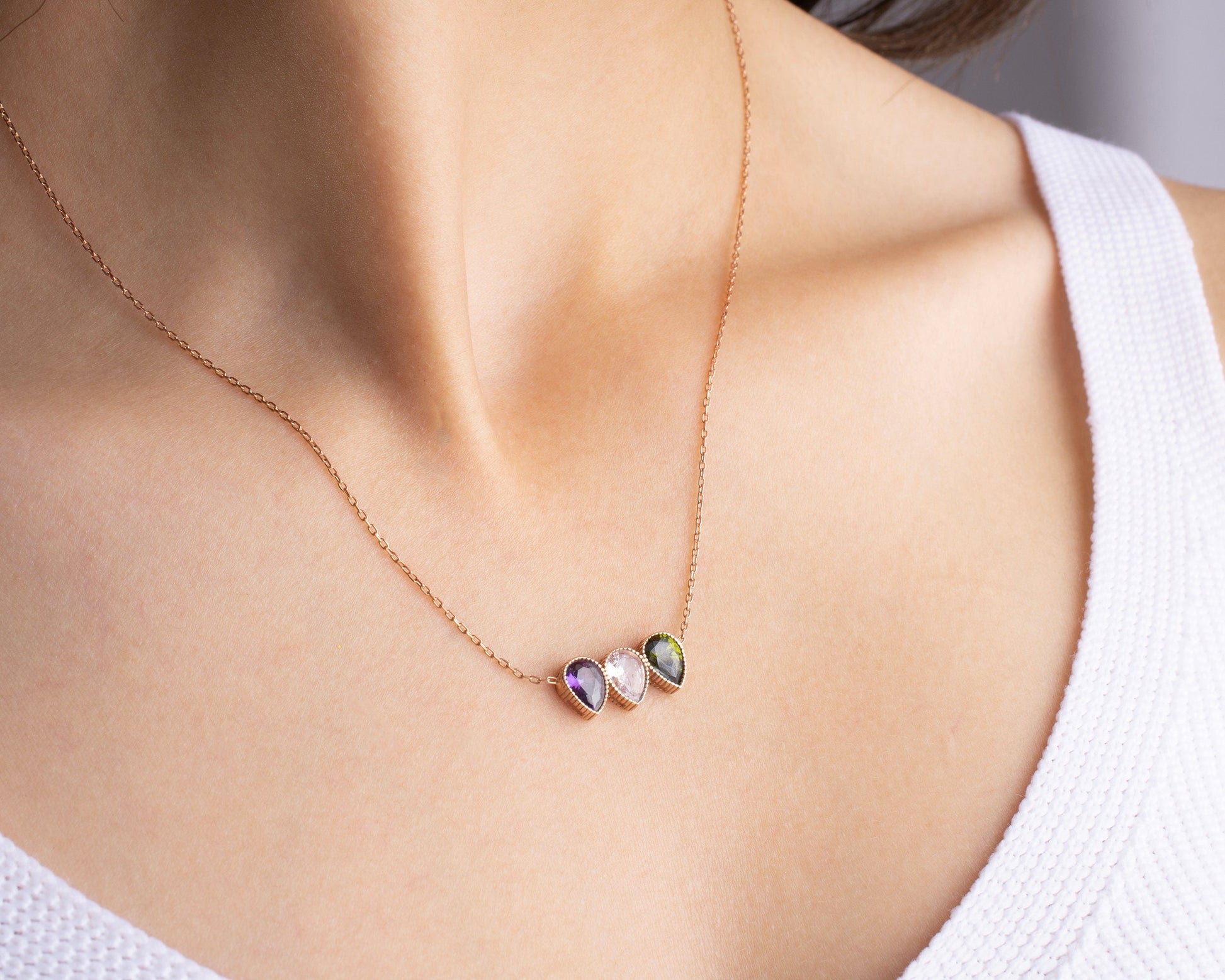 Family Birthstone Necklace, Dainty November - October Birthstone, Personalised Crystal Pendant, Anniversary, New Mom, Mother of Bride Gift