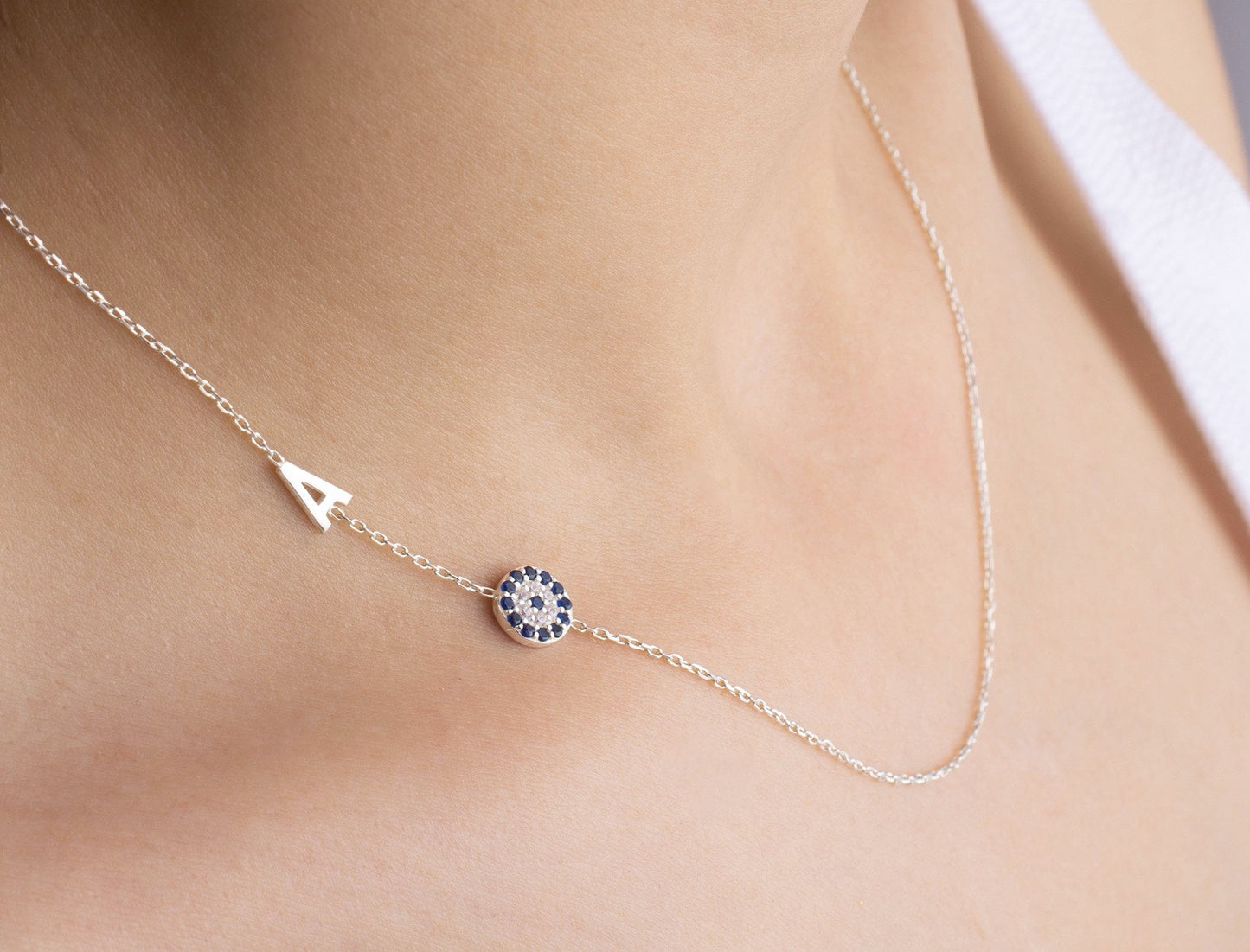 Birthstone Initial Necklace, Sideway Initial Necklace, Personalised Letter Jewelry, Gold Monogram Pendant, Christmas, Birthday, New Mom Gift