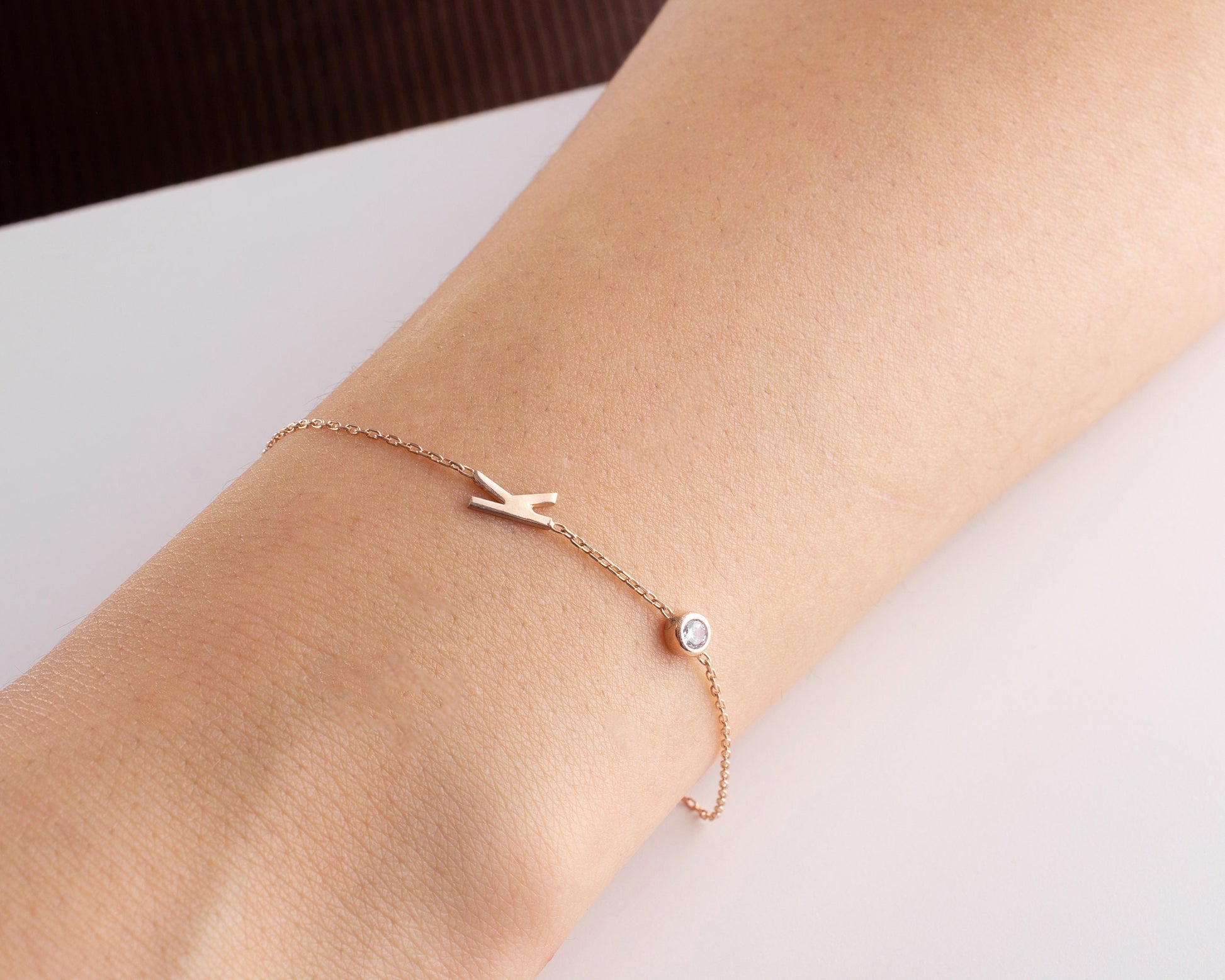 Dainty Initial Bracelet, Personalised Letter Bracelet with Birthstone, Gold Initial Bracelet, Bridesmaid Bracelet, Mother Birthday Gift