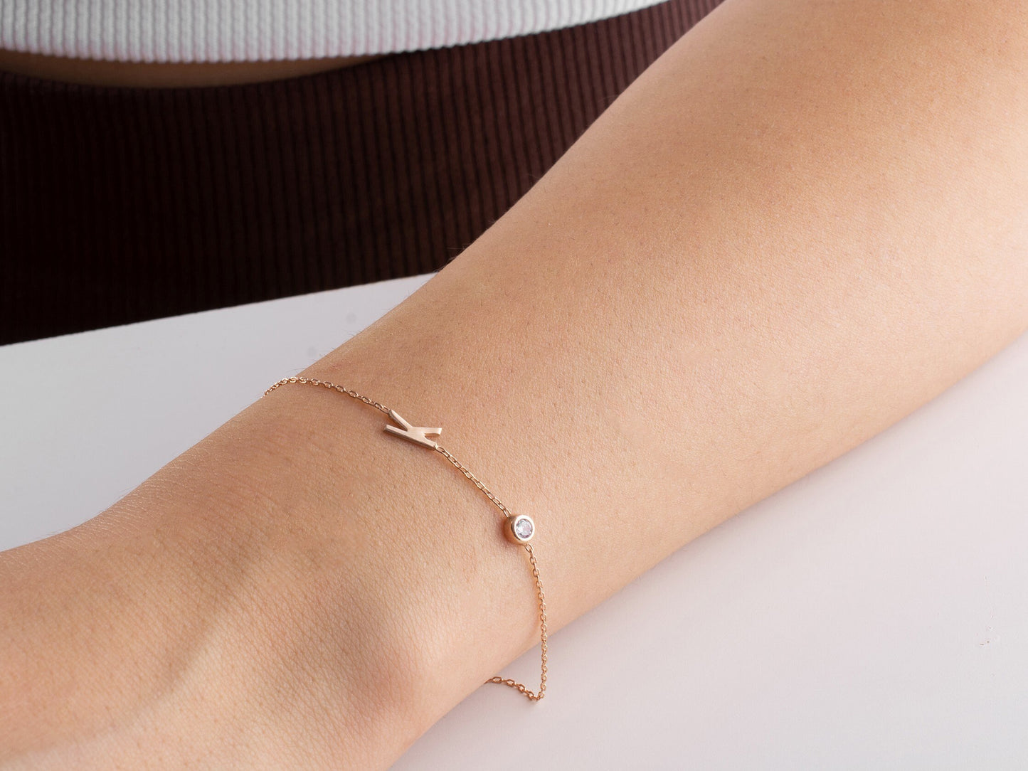 Dainty Initial Bracelet, Personalised Letter Bracelet with Birthstone, Gold Initial Bracelet, Bridesmaid Bracelet, Mother Birthday Gift