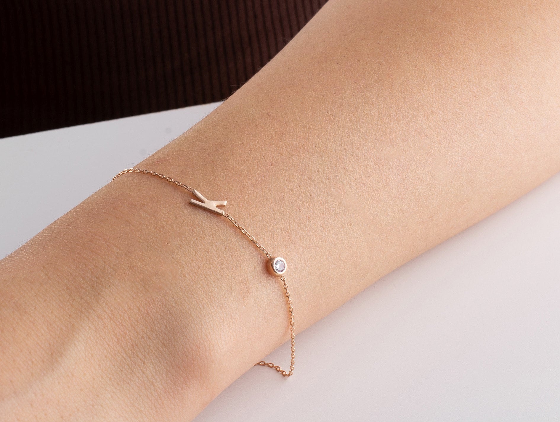 Dainty Initial Bracelet, Personalised Letter Bracelet with Birthstone, Gold Initial Bracelet, Bridesmaid Bracelet, Mother Birthday Gift