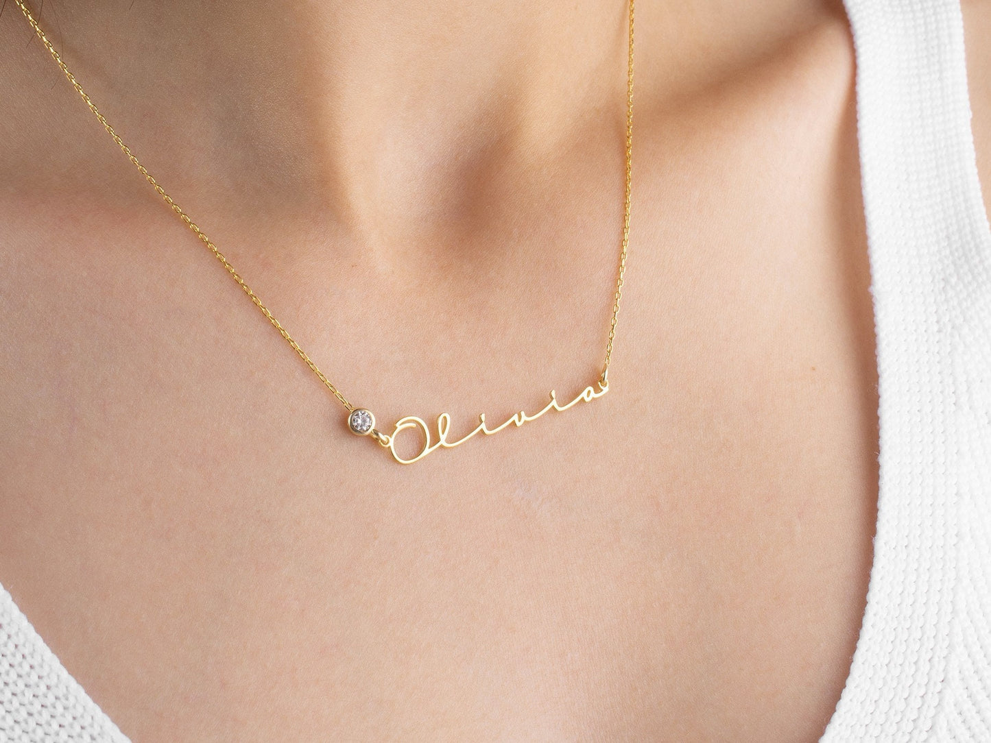 Name Necklace with Birthstone, Custom Nameplate Necklace, Gold Name Necklace, Birthstone Name Jewellery, Personalised Mother Necklace