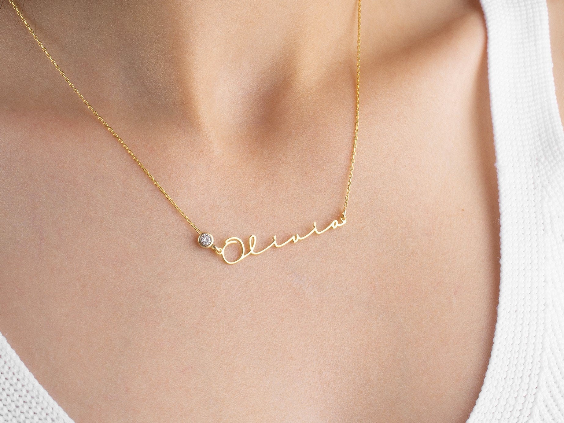 Name Necklace with Birthstone, Custom Nameplate Necklace, Gold Name Necklace, Birthstone Name Jewellery, Personalised Mother Necklace