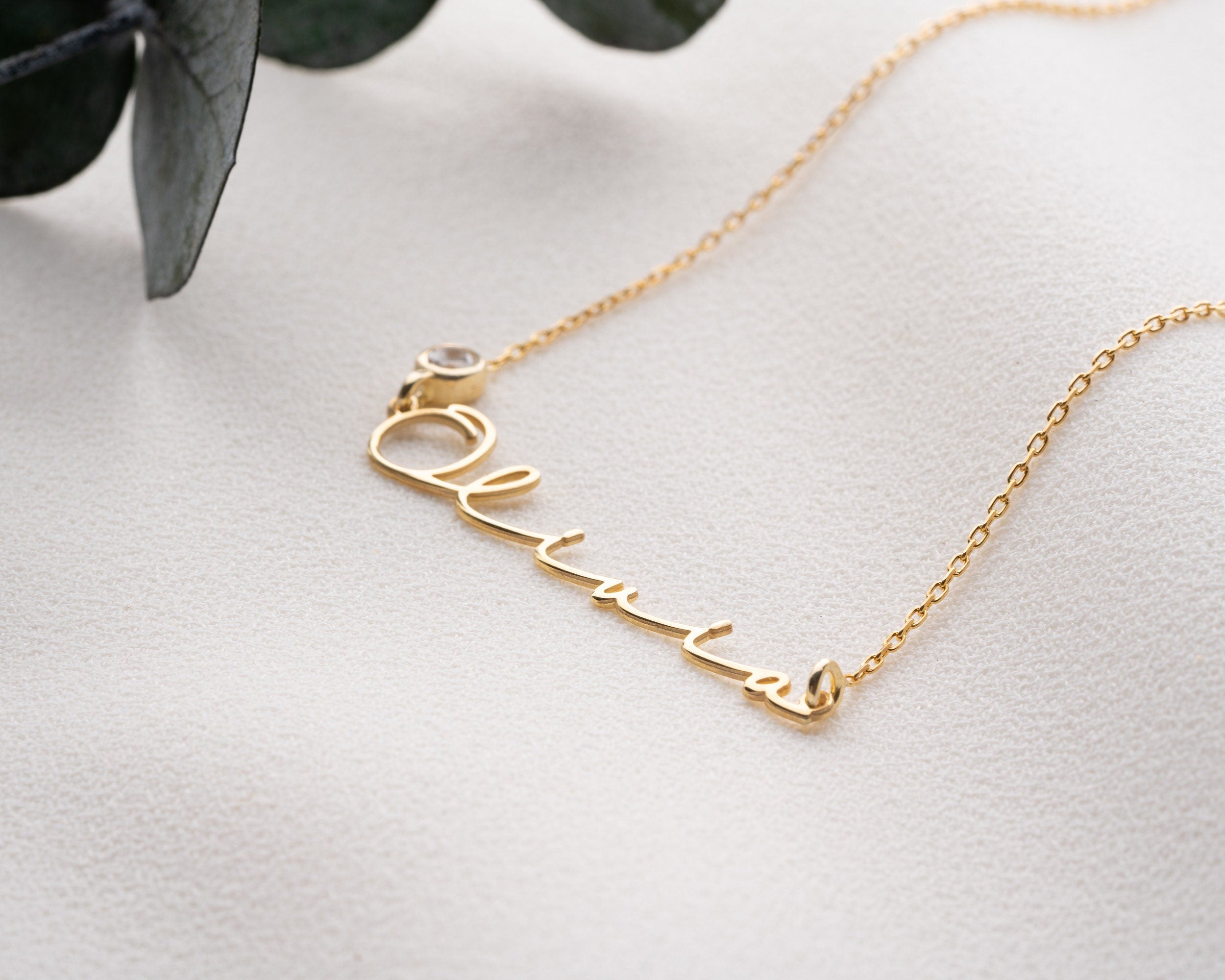 Name Necklace with Birthstone, Custom Nameplate Necklace, Gold Name Necklace, Birthstone Name Jewellery, Personalised Mother Necklace