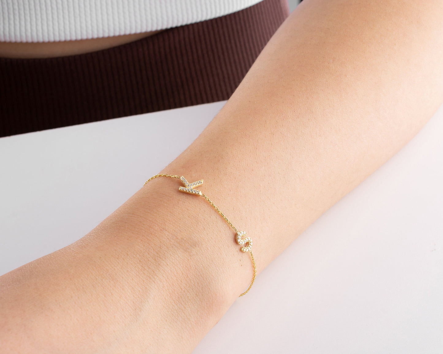 Custom Initial Bracelet, Dainty Pave Initial Bracelet, Tiny Diamond Letter Jewellery, Mother's Day, Women Birthday, Bride, Bridesmaid Gift