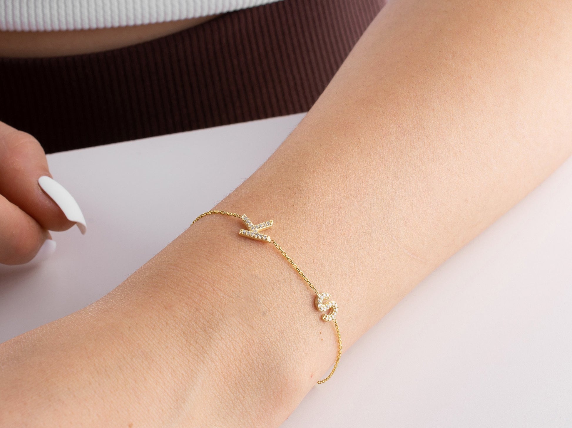 Custom Initial Bracelet, Dainty Pave Initial Bracelet, Tiny Diamond Letter Jewellery, Mother's Day, Women Birthday, Bride, Bridesmaid Gift