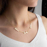 Close up of 925 sterling silver personalized 3 name necklace in gold plating
