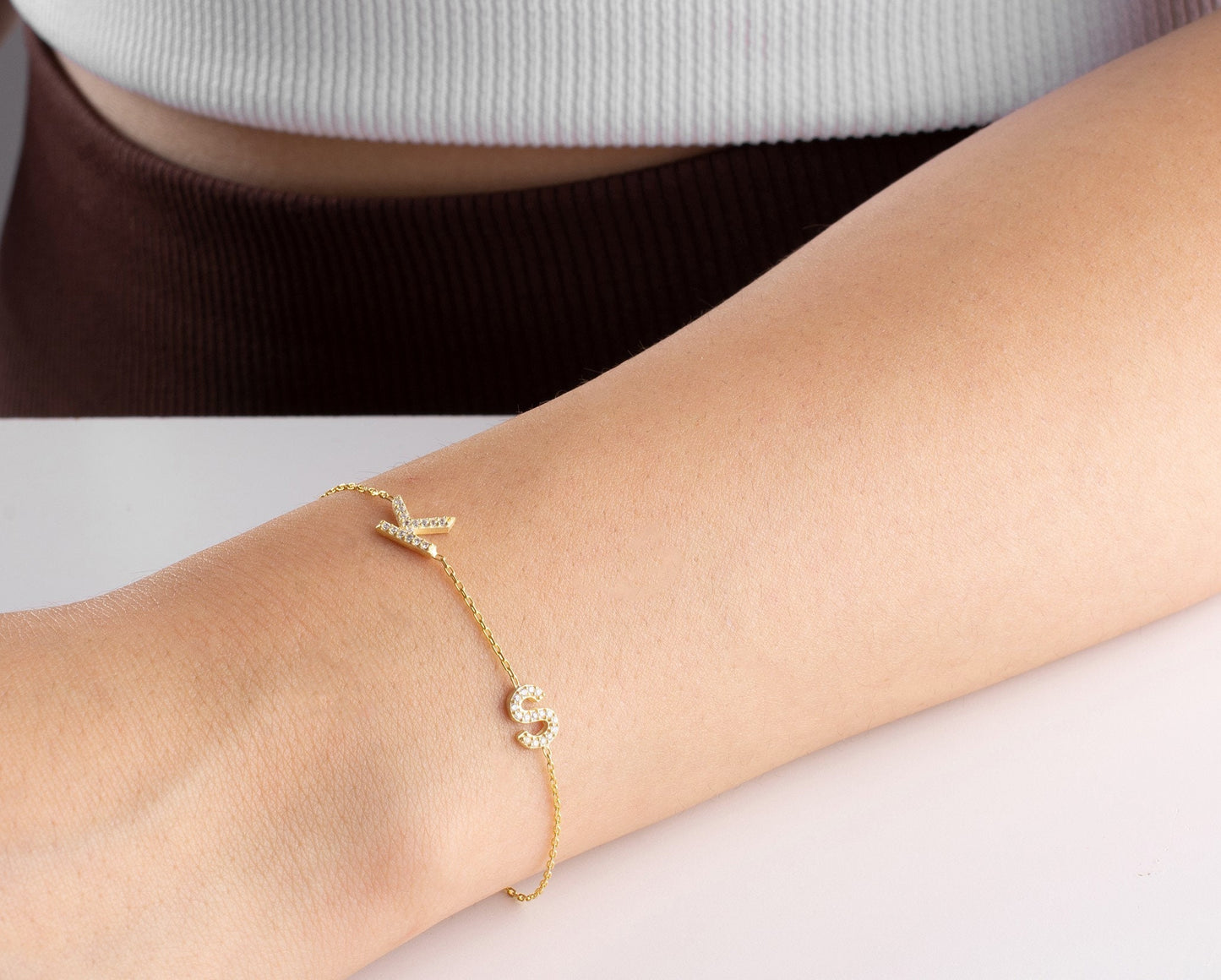 Custom Initial Bracelet, Dainty Pave Initial Bracelet, Tiny Diamond Letter Jewellery, Mother's Day, Women Birthday, Bride, Bridesmaid Gift