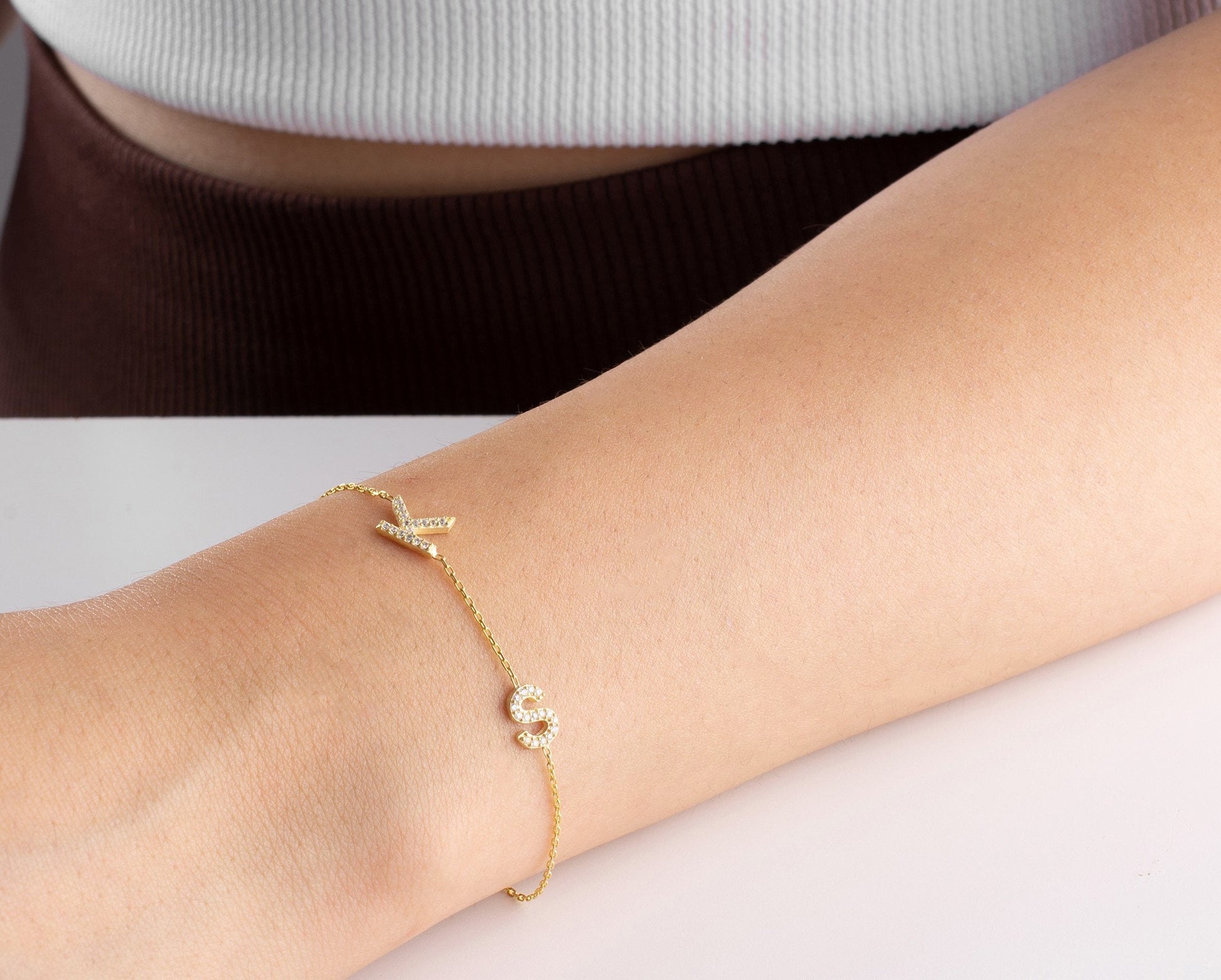 Custom Initial Bracelet, Dainty Pave Initial Bracelet, Tiny Diamond Letter Jewellery, Mother's Day, Women Birthday, Bride, Bridesmaid Gift