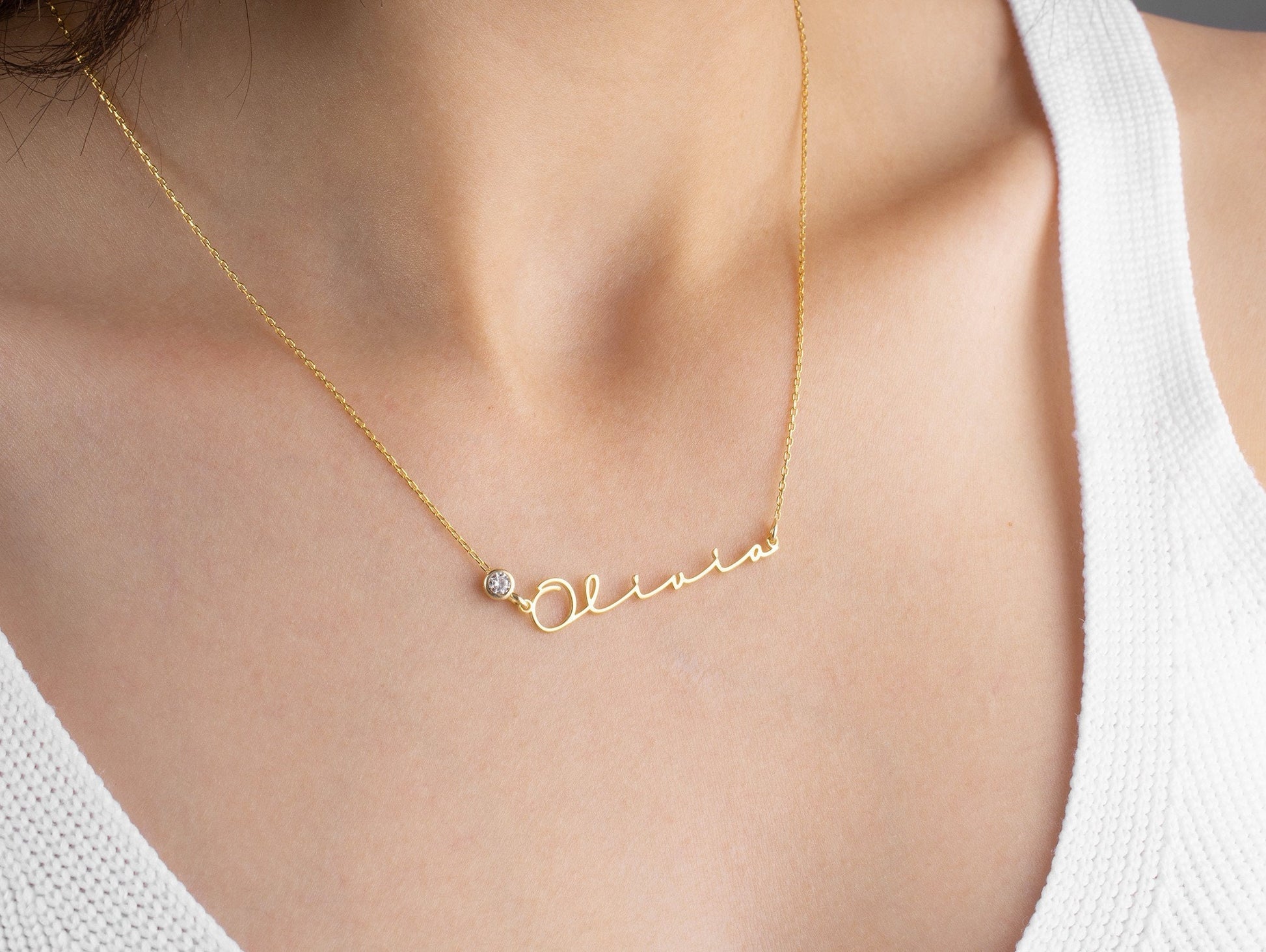 Name Necklace with Birthstone, Custom Nameplate Necklace, Gold Name Necklace, Birthstone Name Jewellery, Personalised Mother Necklace