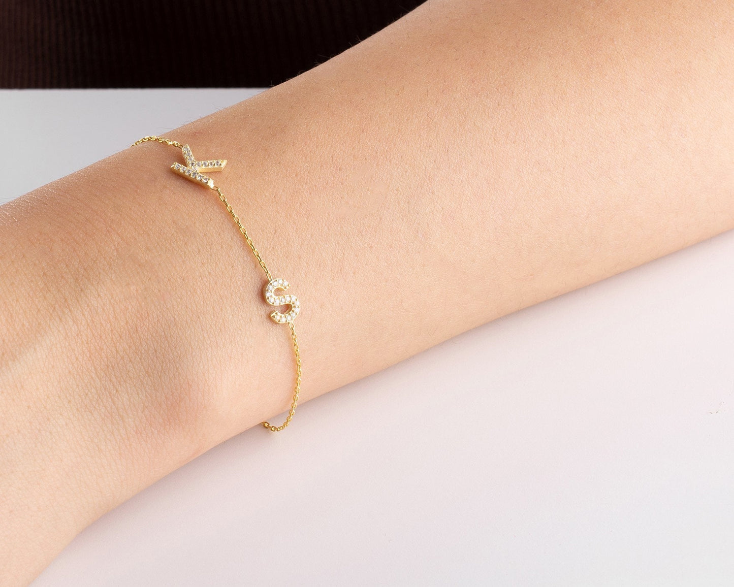 Custom Initial Bracelet, Dainty Pave Initial Bracelet, Tiny Diamond Letter Jewellery, Mother's Day, Women Birthday, Bride, Bridesmaid Gift