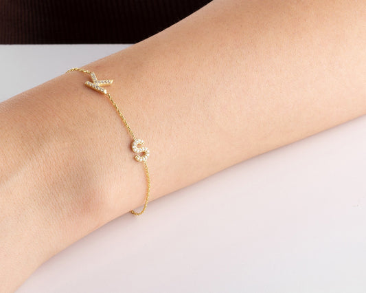 Custom Initial Bracelet, Dainty Pave Initial Bracelet, Tiny Diamond Letter Jewellery, Mother's Day, Women Birthday, Bride, Bridesmaid Gift
