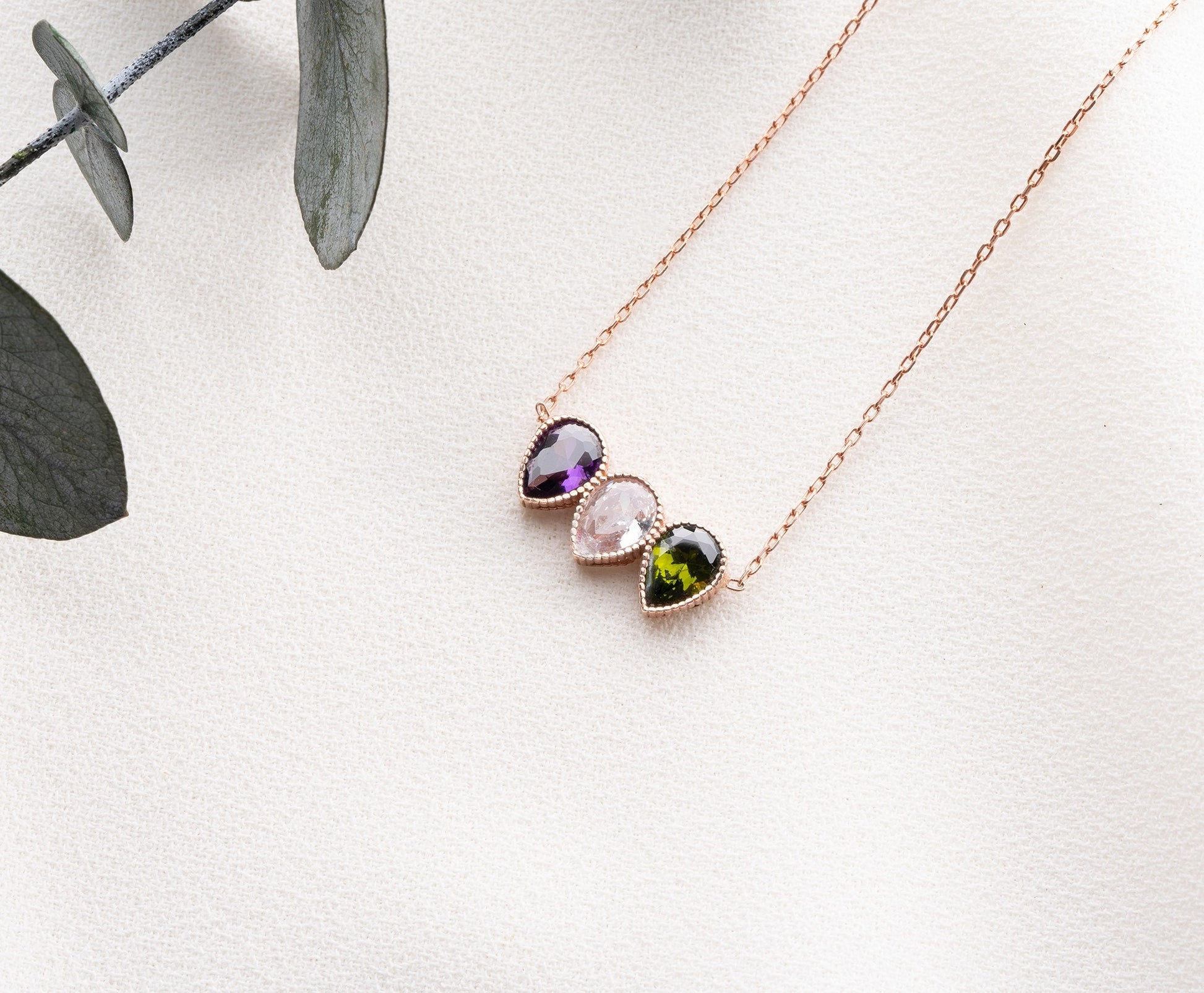 Family Birthstone Necklace, Dainty November - October Birthstone, Personalised Crystal Pendant, Anniversary, New Mom, Mother of Bride Gift