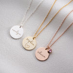 Personalised Disc Name Necklace with Birthstone, Dainty Name Pendant, Engraved Initial Necklace, Teenage Girl Birthday Gift, Mother Day Gift