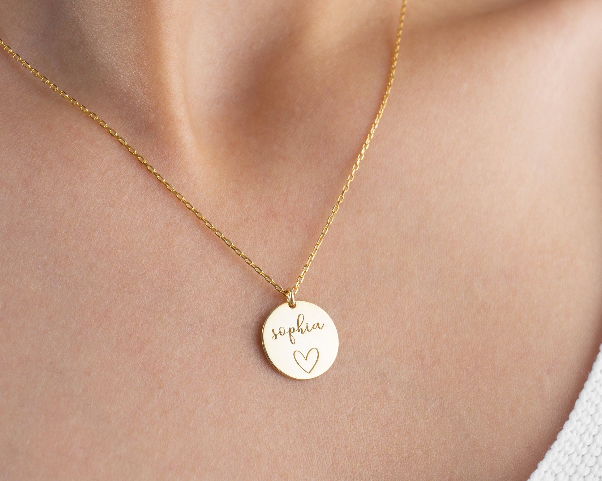 Personalised Disc Name Necklace with Birthstone, Dainty Name Pendant, Engraved Initial Necklace, Teenage Girl Birthday Gift, Mother Day Gift