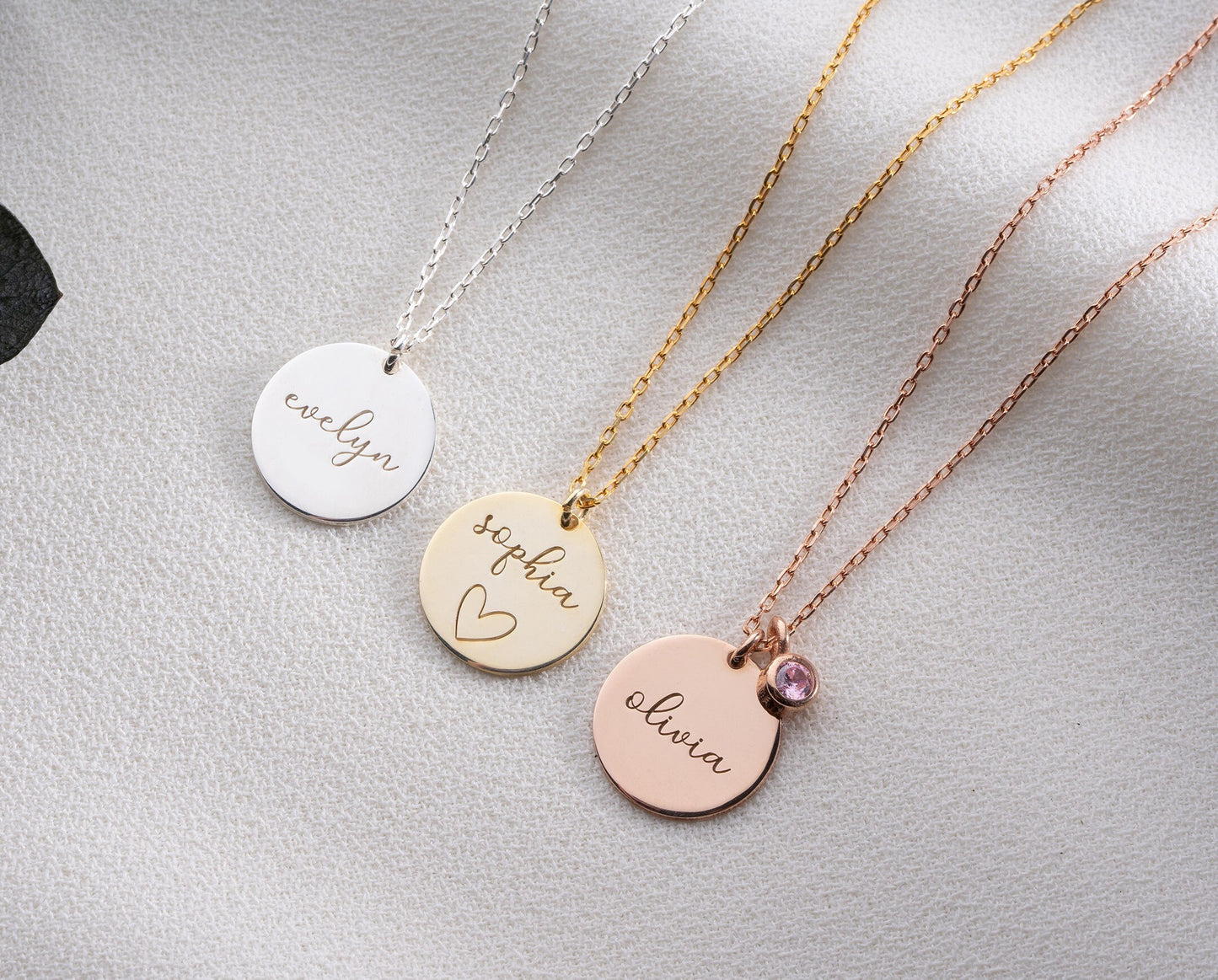 Personalised Disc Name Necklace with Birthstone, Dainty Name Pendant, Engraved Initial Necklace, Teenage Girl Birthday Gift, Mother Day Gift