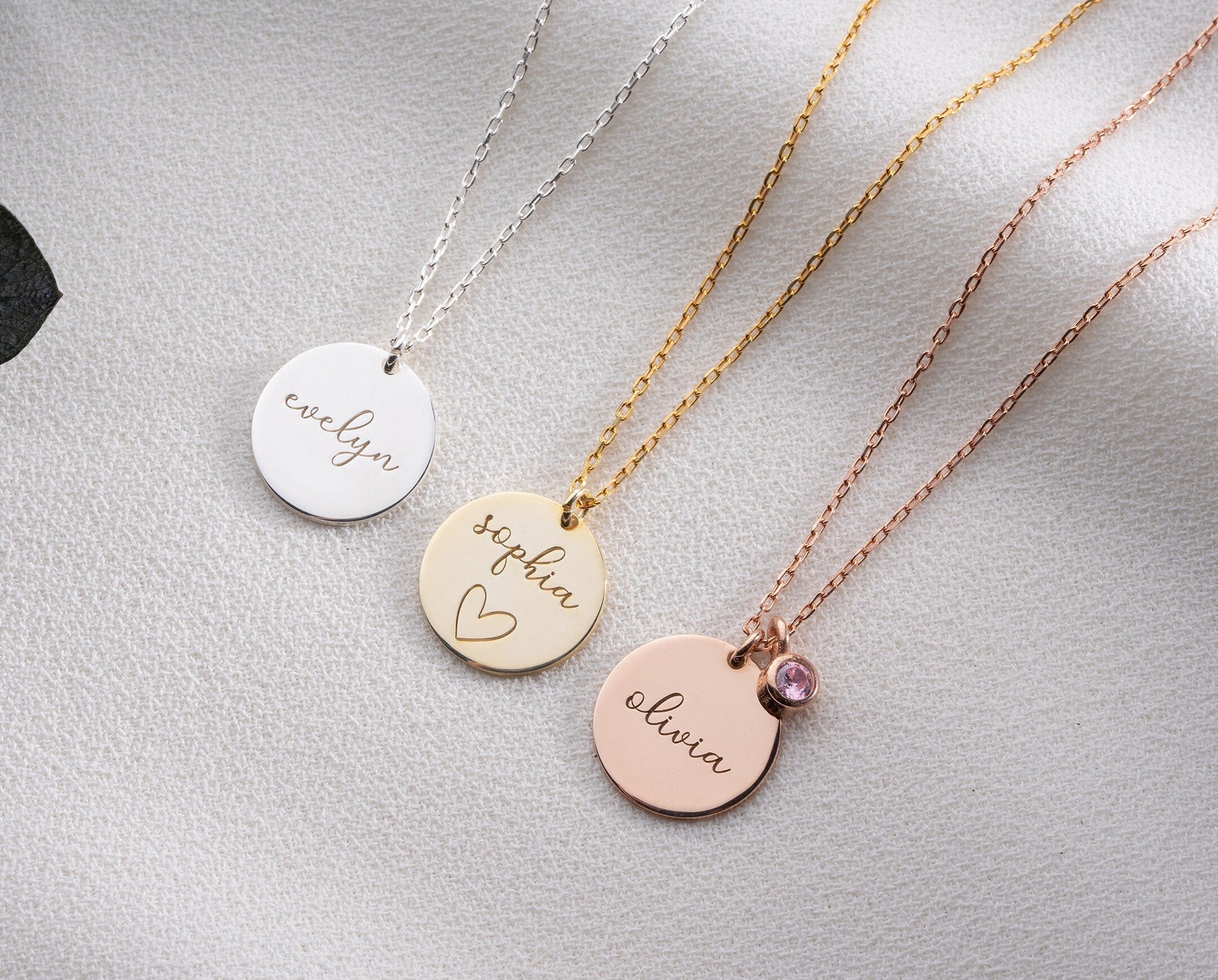 Personalised Disc Name Necklace with Birthstone, Dainty Name Pendant, Engraved Initial Necklace, Teenage Girl Birthday Gift, Mother Day Gift