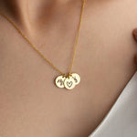 Personalised Double Initial Necklace, 2 Initial Disc Necklace, Couple Name Necklace, Dainty Letter Pendant, Mothers Day Gift