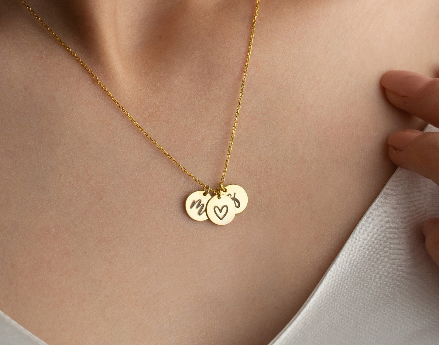 Personalised Double Initial Necklace, 2 Initial Disc Necklace, Couple Name Necklace, Dainty Letter Pendant, Mothers Day Gift