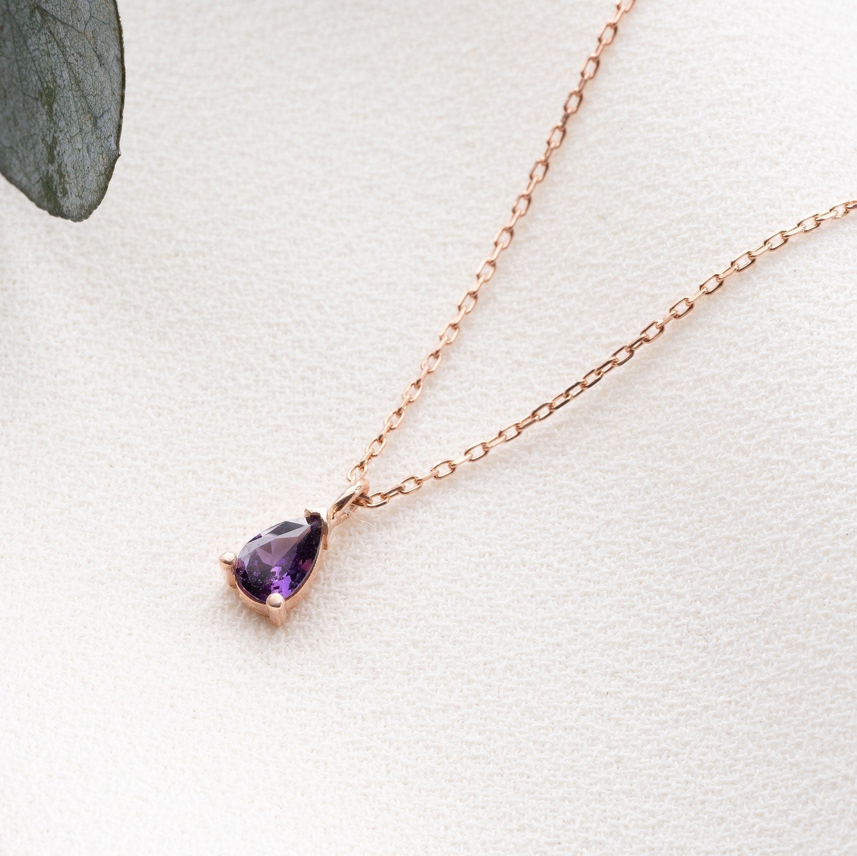 February Birthstone Necklace, Amethyst Birthstone Necklace, February Birthday Gift for Women, Teardrop Birthstone Pendant, Mothers Day Gift