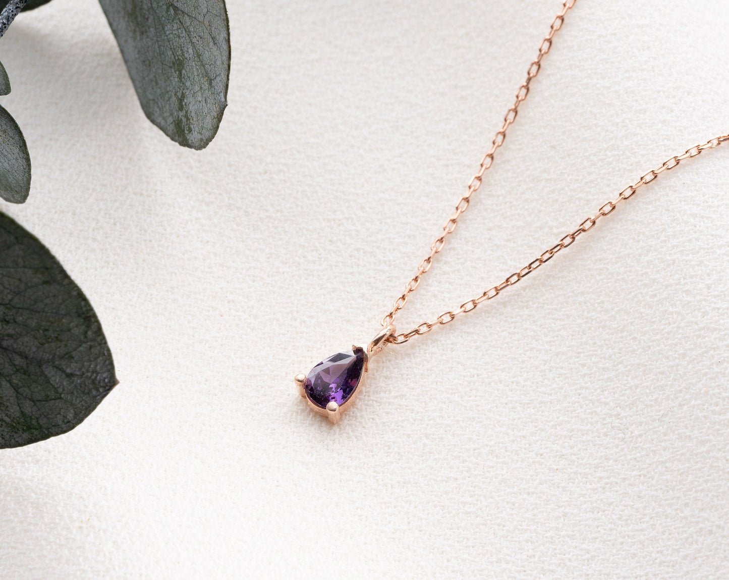 February Birthstone Necklace, Amethyst Birthstone Necklace, February Birthday Gift for Women, Teardrop Birthstone Pendant, Mothers Day Gift