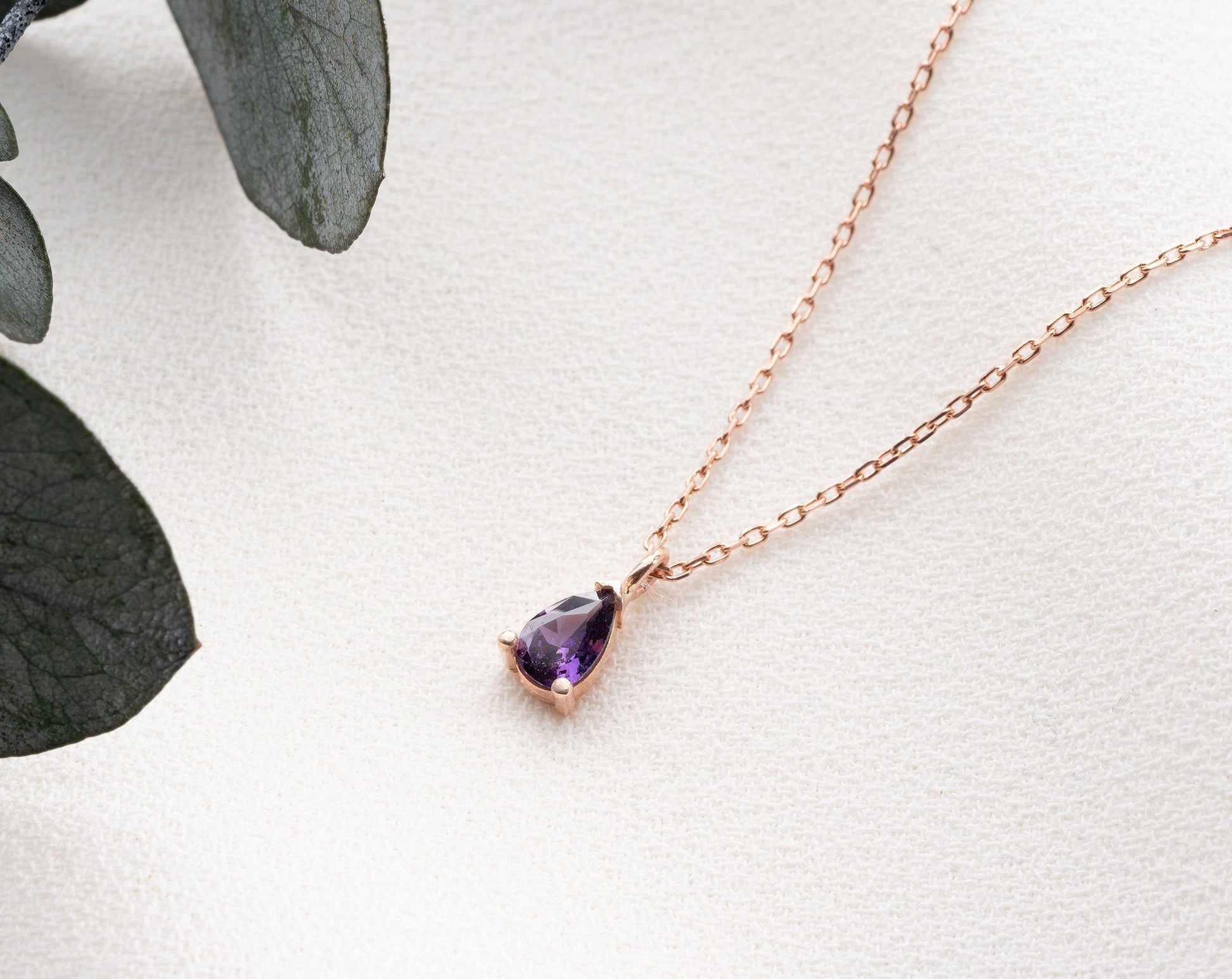 February Birthstone Necklace, Amethyst Birthstone Necklace, February Birthday Gift for Women, Teardrop Birthstone Pendant, Mothers Day Gift