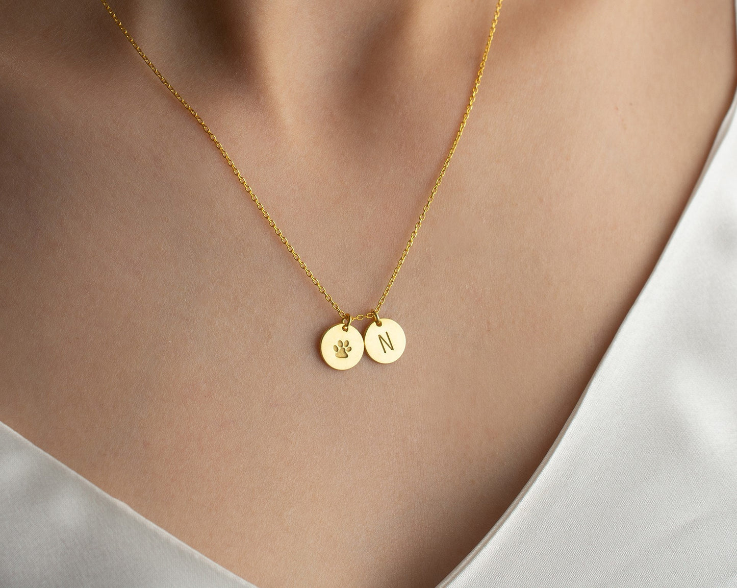 Personalised Double Initial Necklace, 2 Initial Disc Necklace, Couple Name Necklace, Dainty Letter Pendant, Mothers Day Gift