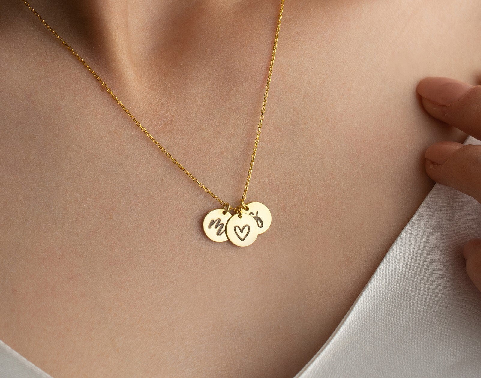 Personalised Double Initial Necklace, 2 Initial Disc Necklace, Couple Name Necklace, Dainty Letter Pendant, Mothers Day Gift