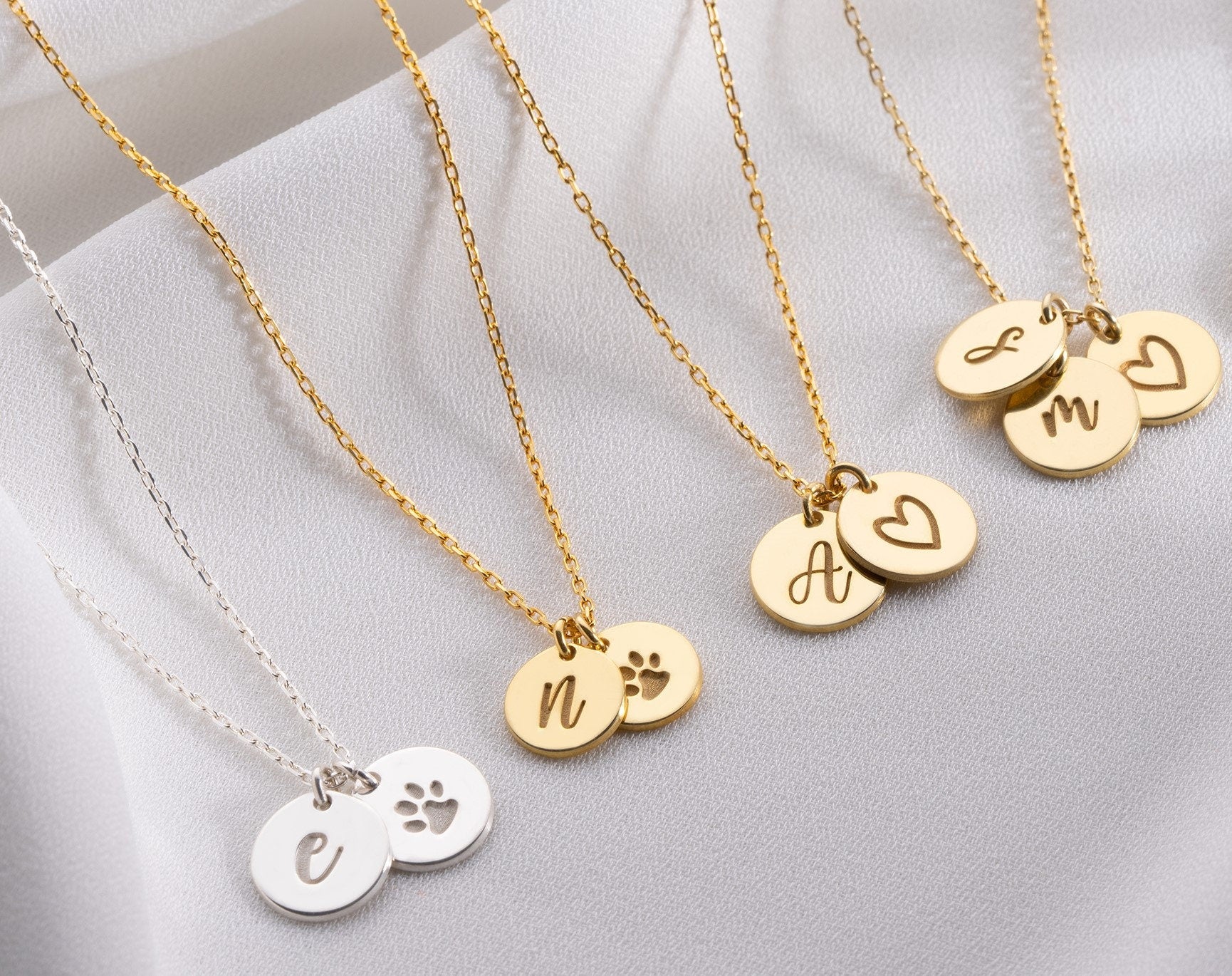 Personalised Double Initial Necklace, 2 Initial Disc Necklace, Couple Name Necklace, Dainty Letter Pendant, Mothers Day Gift