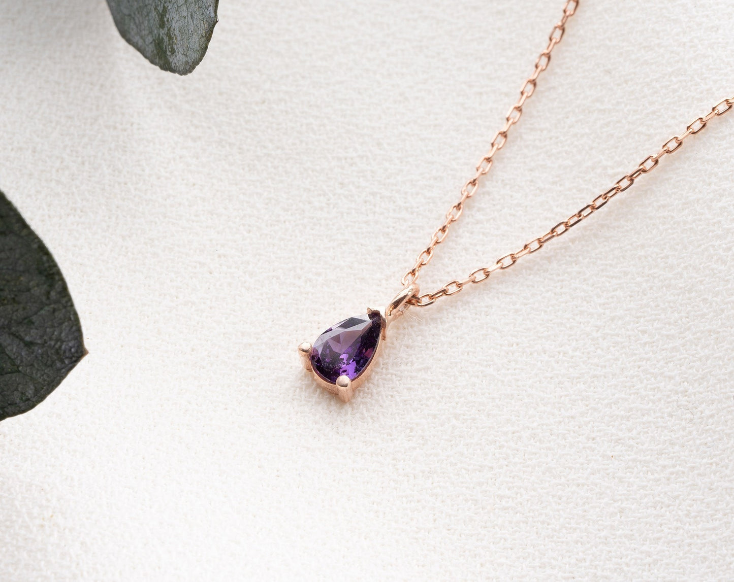 February Birthstone Necklace, Amethyst Birthstone Necklace, February Birthday Gift for Women, Teardrop Birthstone Pendant, Mothers Day Gift